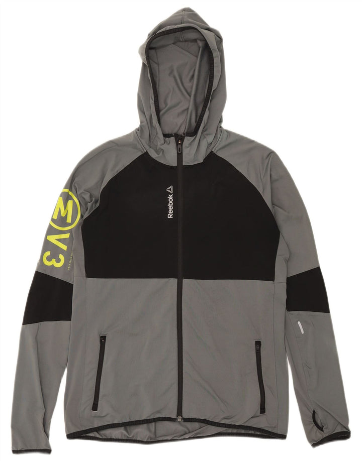 Reebok Womens Graphic Trainingsanzug Top Jacke UK 16/18 Large Grau Colourblock