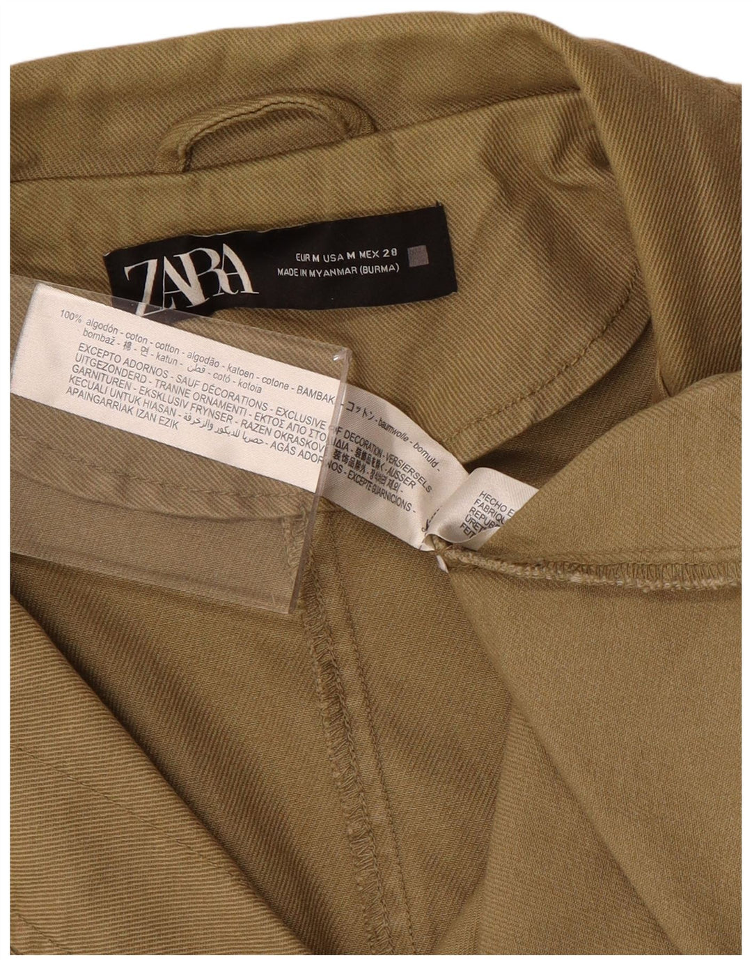 Zara Damen Militär-Utility-Jacke UK 14 Medium Khaki Baumwolle