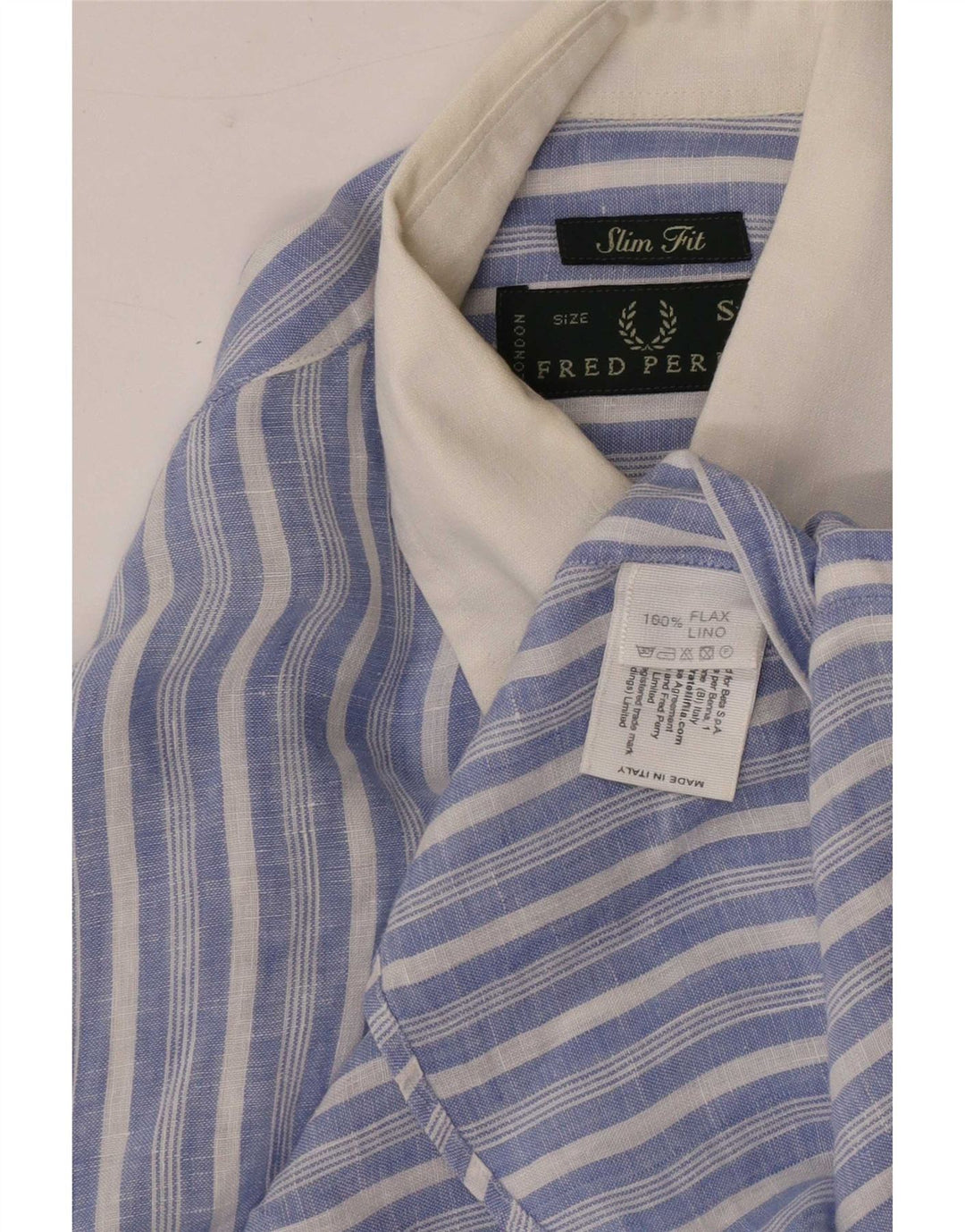 Fred Perry Herren-Slim-Fit-Hemd, klein, blau gestreift, Leinen