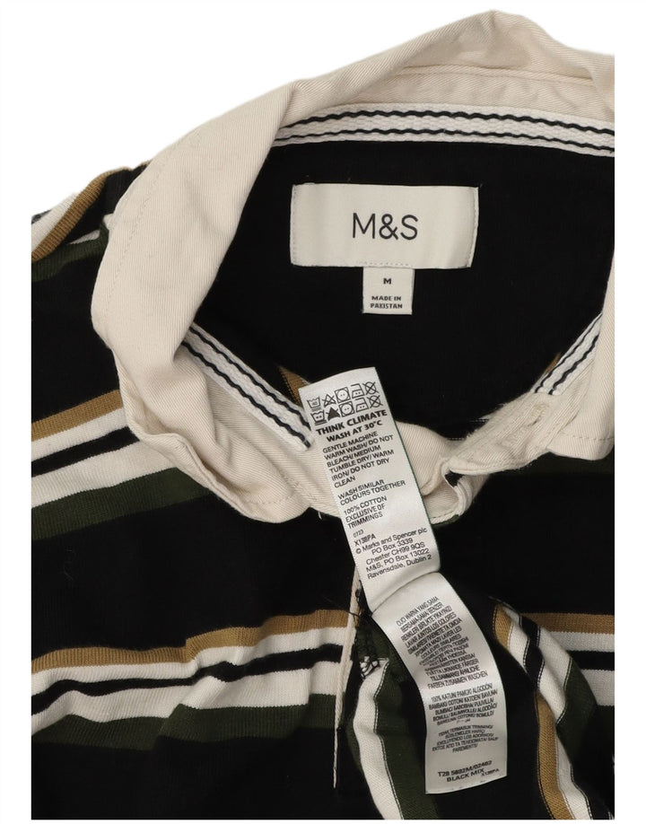 Marks & Spencer Herren-Langarm-Rugby-Poloshirt, mittelschwarz gestreift