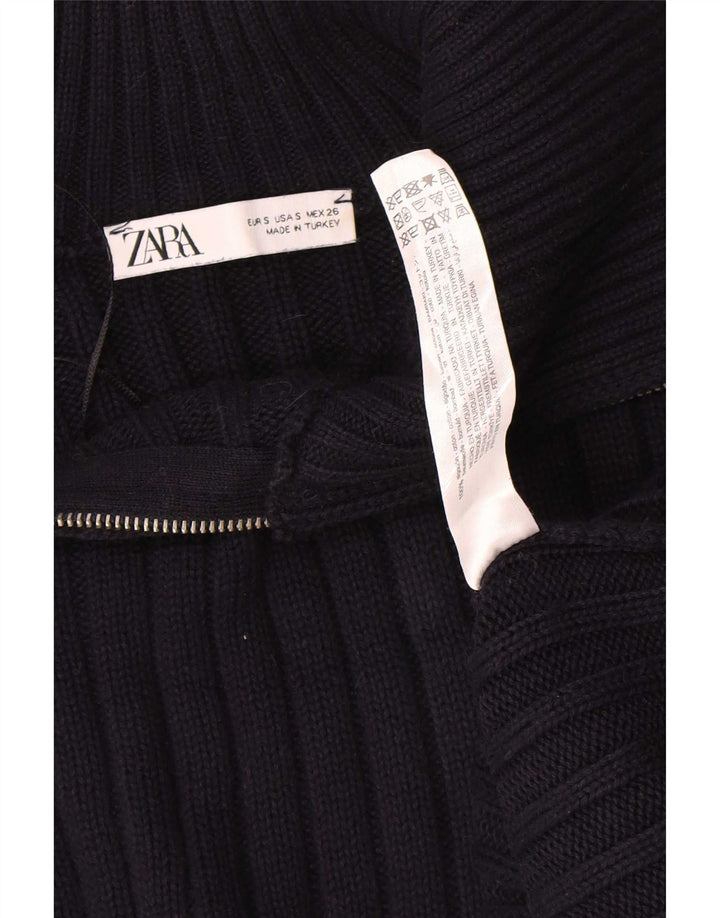 Zara Herren-Pullover mit normaler Passform und Reißverschluss, Größe S, marineblaue Baumwolle