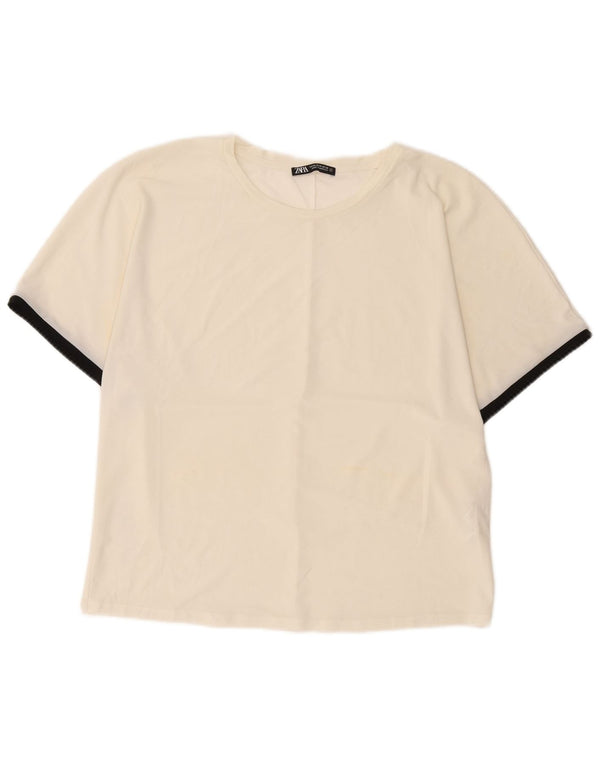 Zara Damen T-Shirt Top UK 14 Medium Off White Polyester