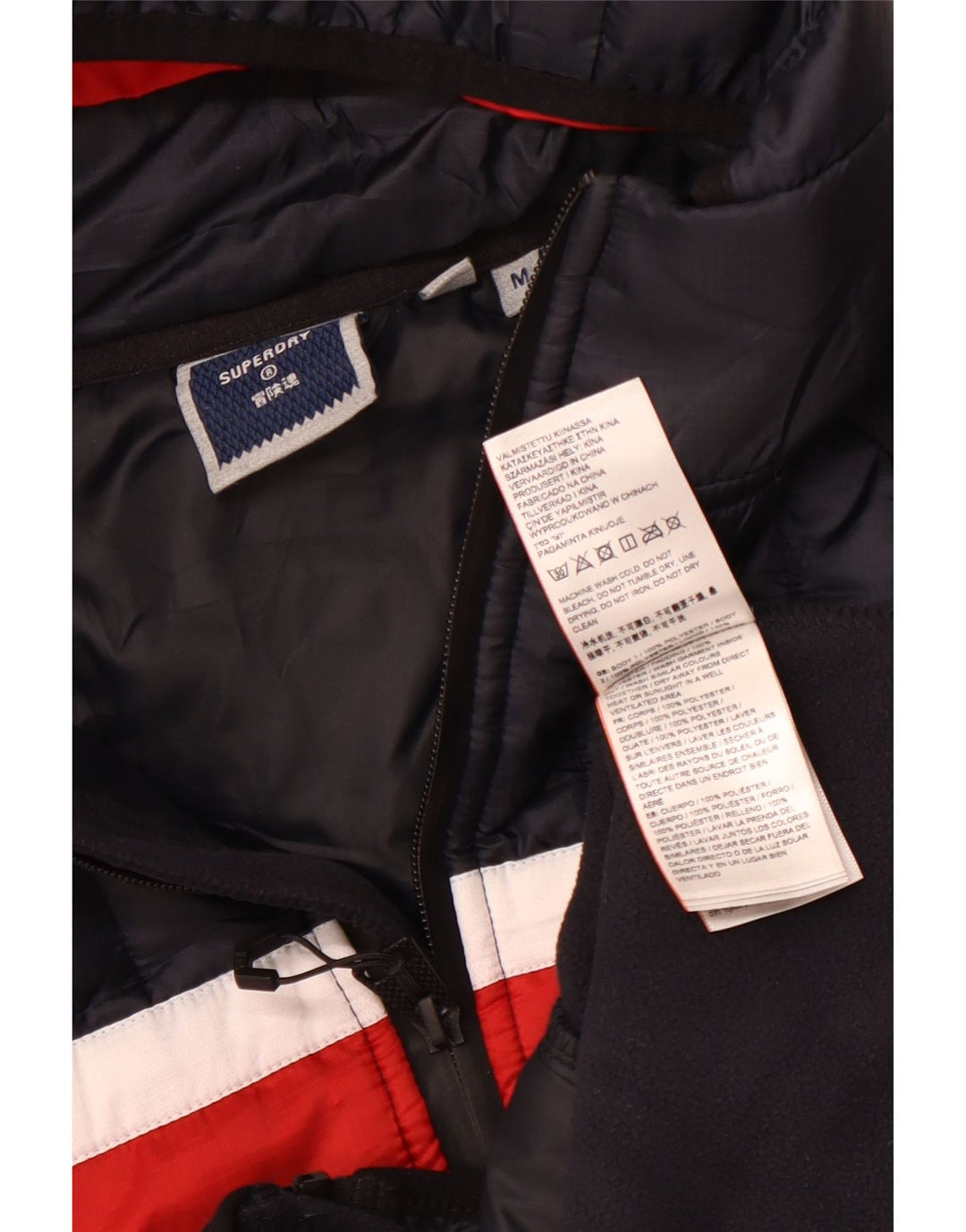 SUPERDRY Herren-Bomberjacke mit Kapuze, UK 38, mittleres Marineblau, Farbblock
