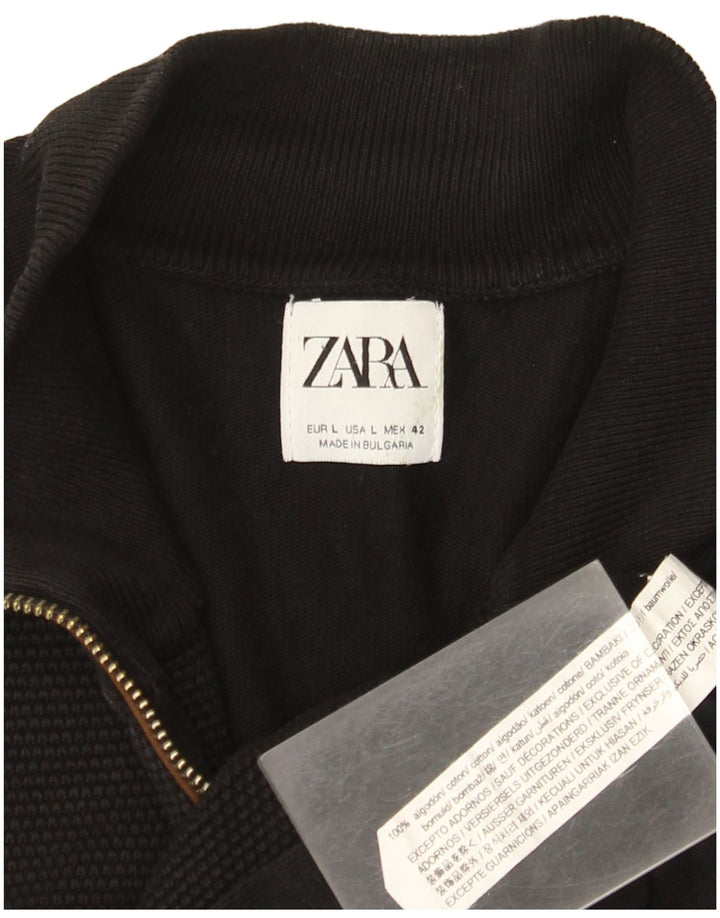 Zara Herren-Strickjacke, groß, aus schwarzer Baumwolle