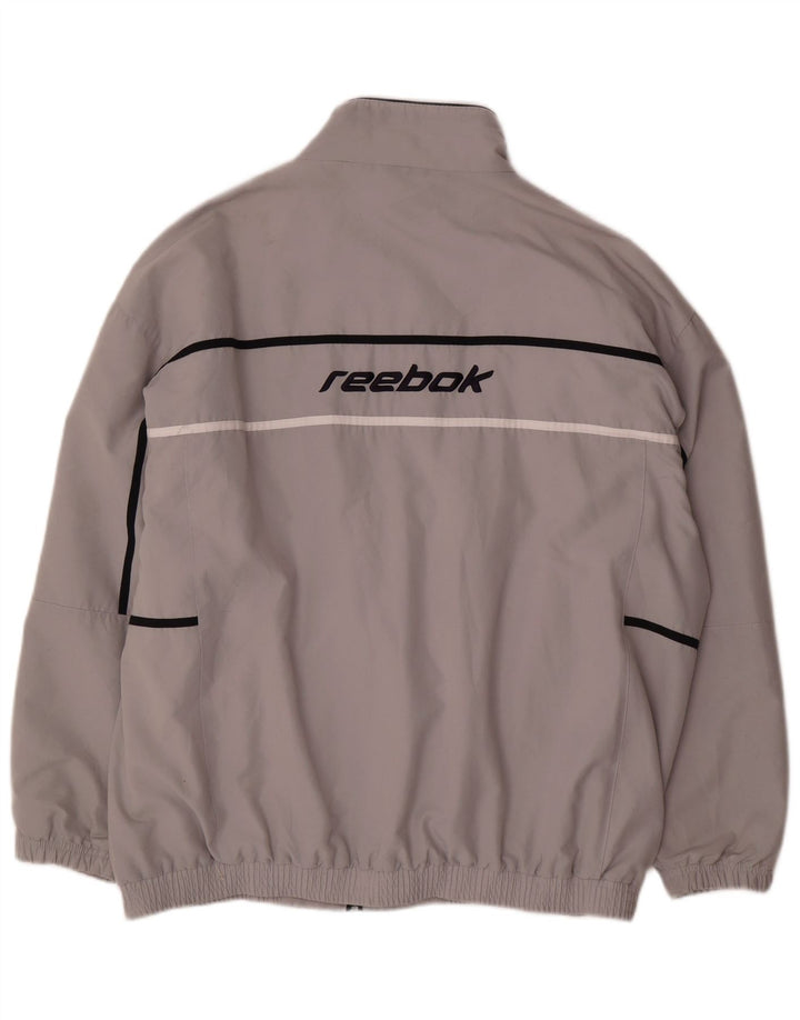 Reebok Herren-Trainingsanzugoberteil mit Grafik, groß, graues Farbblock-Polyester
