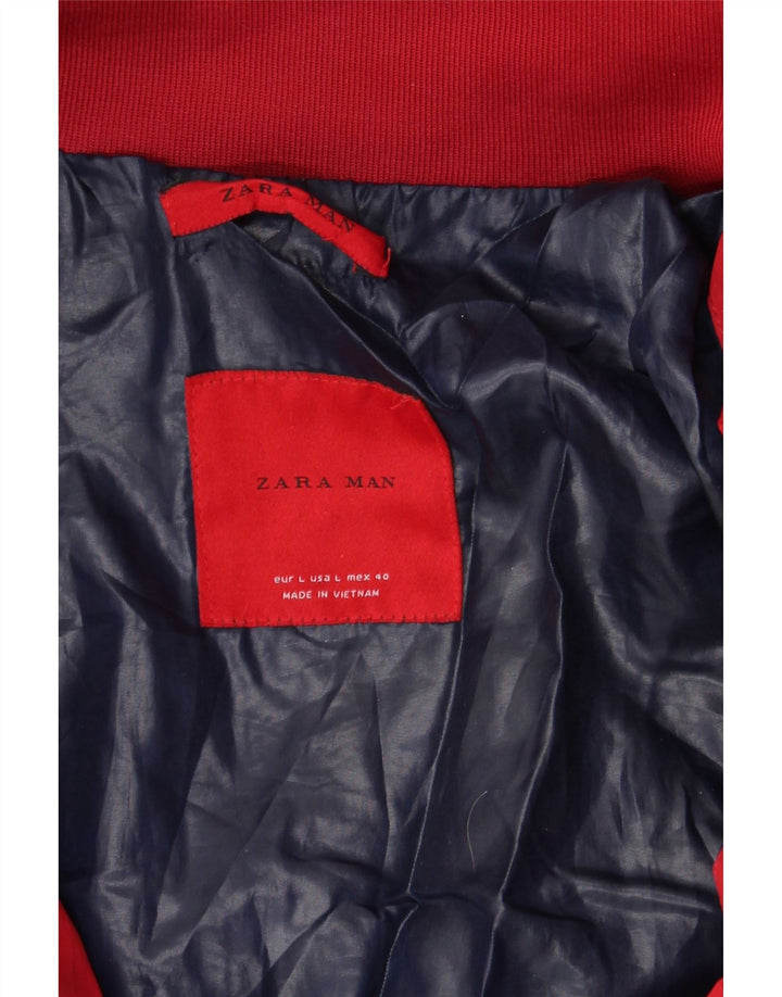 ZARA Herren Wattierte Jacke UK 40 Large Rot Polyester
