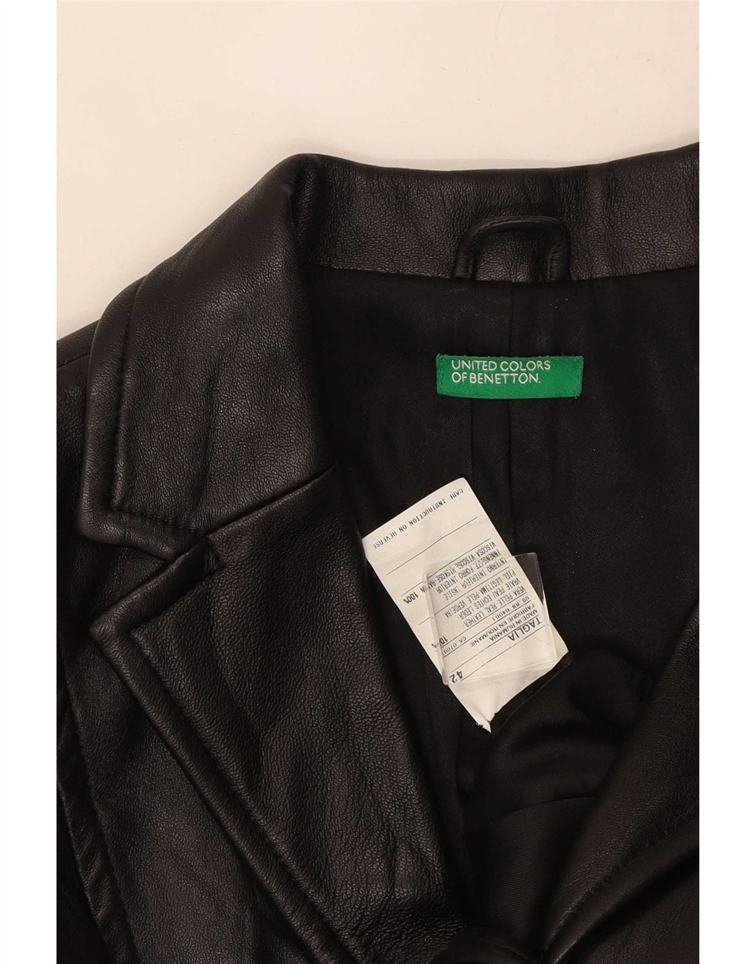 Benetton Damen 3-Knopf-Lederblazer IT 42 Mittelschwarzes Leder