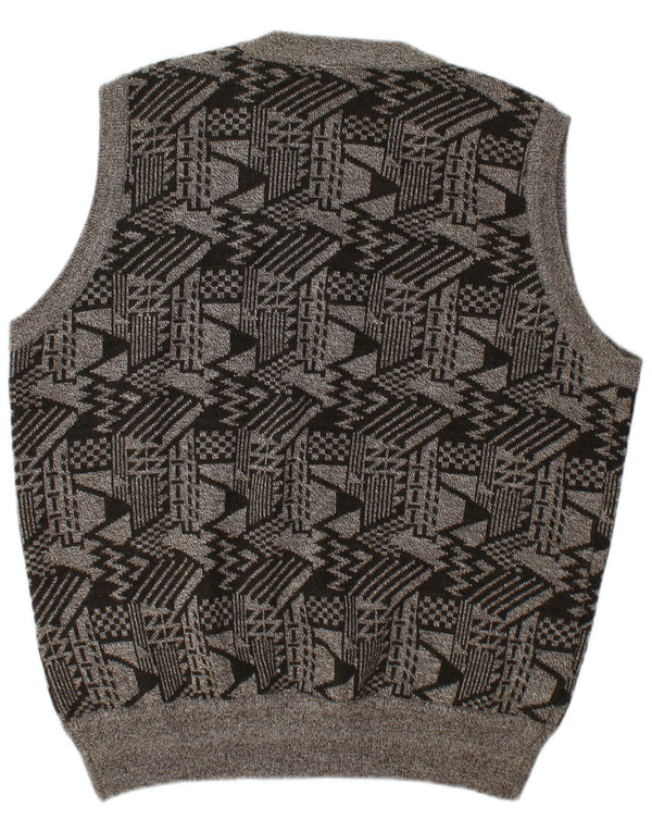 Vintage Herren Weste Tank Top 2XL Graue geometrische Wolle