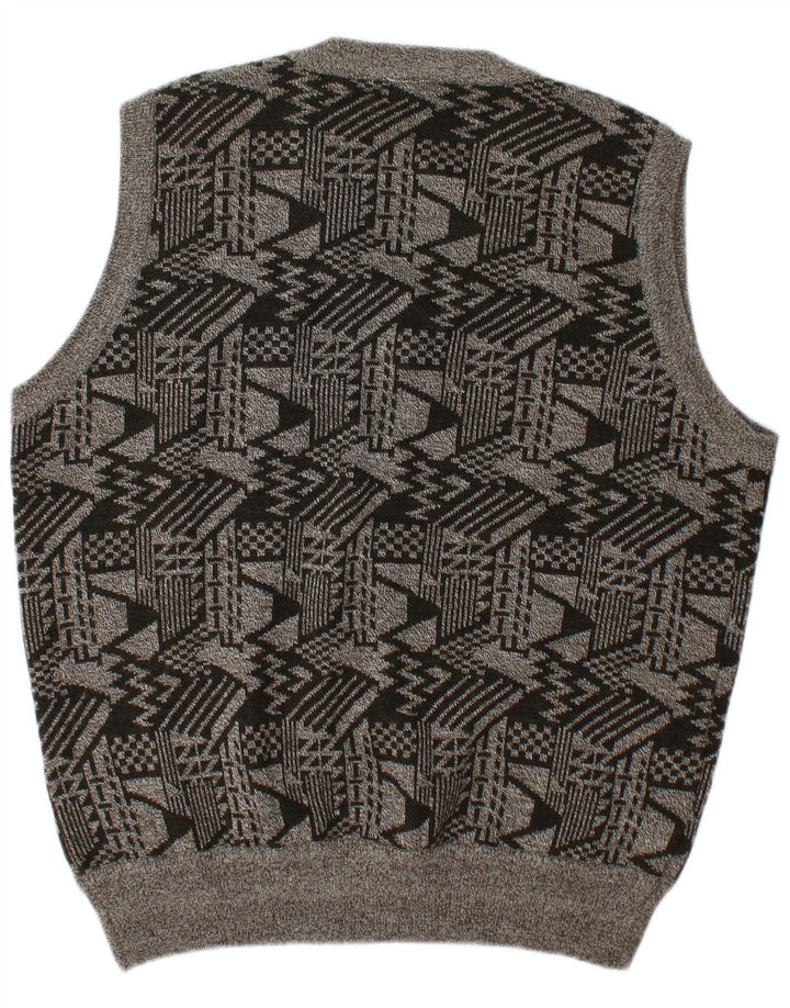 Vintage Herren Weste Tank Top 2XL Graue geometrische Wolle