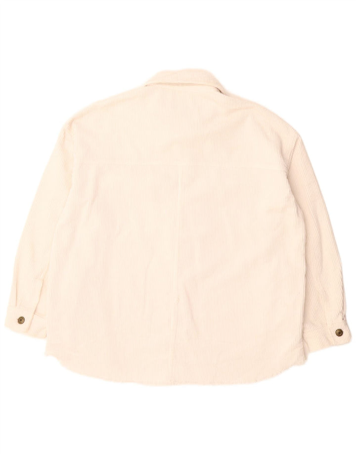 Zara Damen Übergroße Cordjacke UK 10 Small Weiße Baumwolle