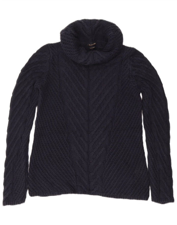 MASSIMO DUTTI Womens Roll Neck Jumper Sweater UK 10 Small Navy Blue Cotton
