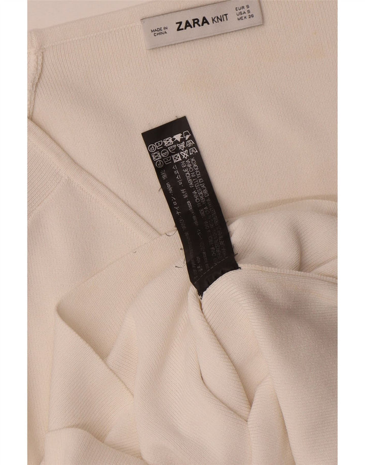 Zara Damen Langarm-Wickelblusenoberteil UK 8 Small Weiße Viskose