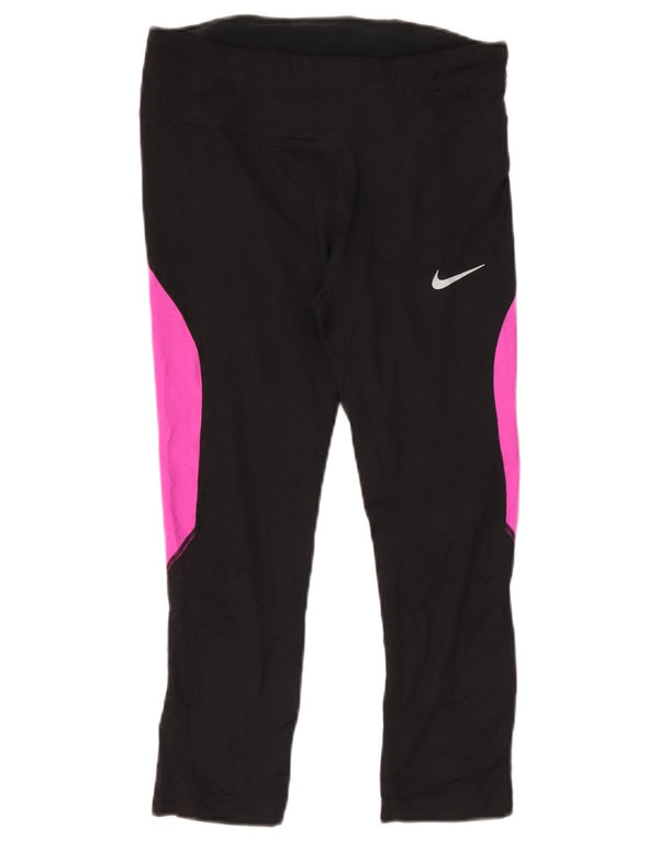 Nike Damen Dri Fit Leggings UK 12 Mittelschwarzes Colourblock-Polyester
