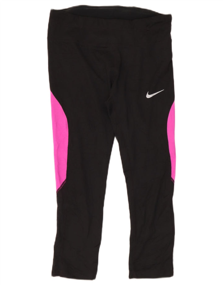 Nike Damen Dri Fit Leggings UK 12 Mittelschwarzes Colourblock-Polyester
