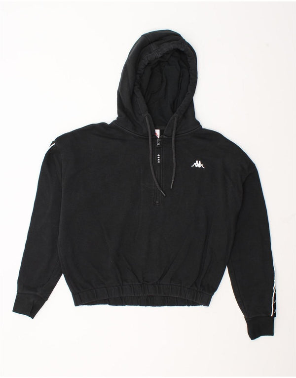 Kappa Womens Oversized Crop Graphic Hoodie Pullover UK 10 Small Schwarz Baumwolle