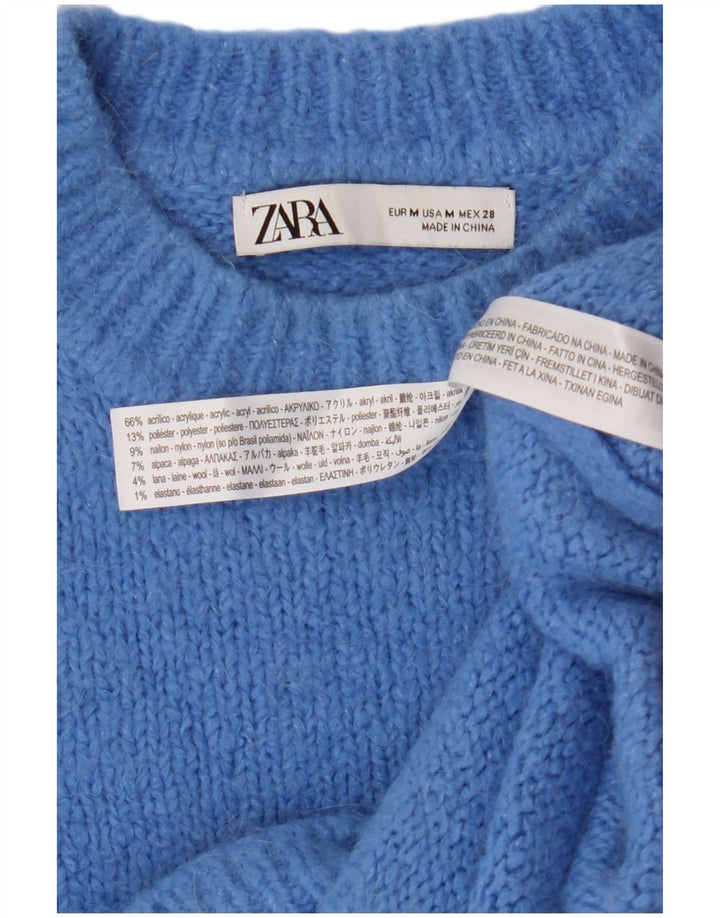 Zara Damen Übergroßer Pullover mit Rundhalsausschnitt, UK 14, mittelblaues Acryl