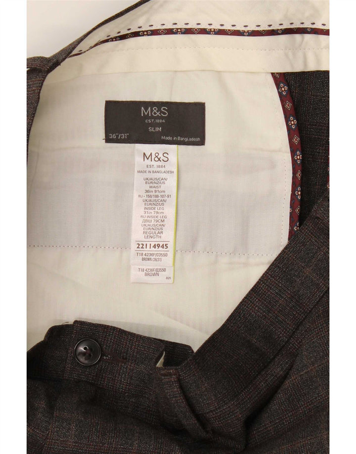 Marks & Spencer Slim Chino-Hose für Herren, W36 L31, braun kariertes Polyester