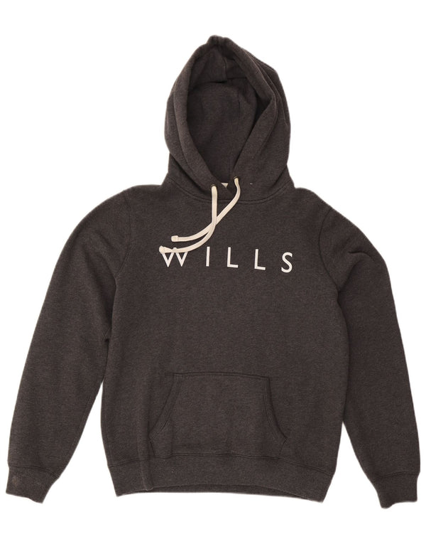 JACK WILLS Damen-Kapuzenpullover mit Grafik, UK 14, Größe L, Grau, Baumwolle