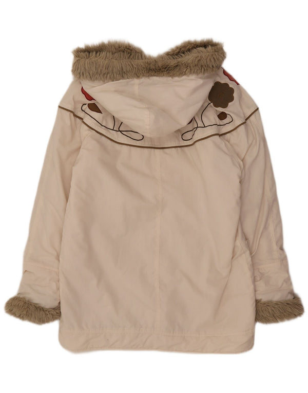 Vintage Damen Kapuzenparka Jacke UK 16 Groß Off White Floral
