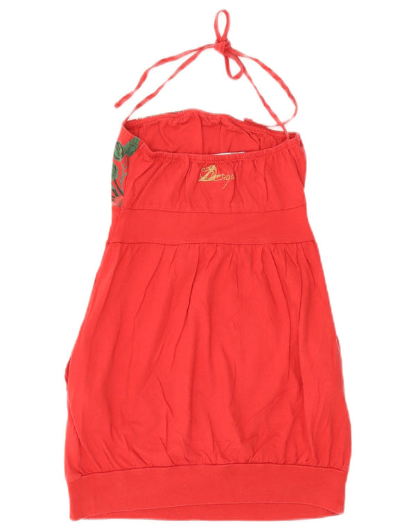 Desigual Womens Graphic Neckholder Top UK 4 XS Rot geblümte Baumwolle