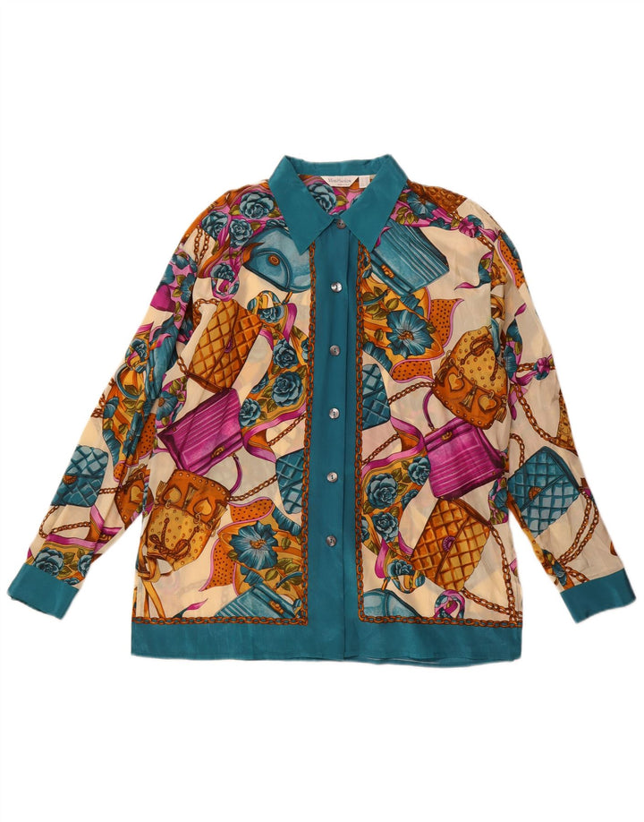 Vintage Damen Hemdbluse mit abstraktem Muster UK 14 Groß Mehrfarbig