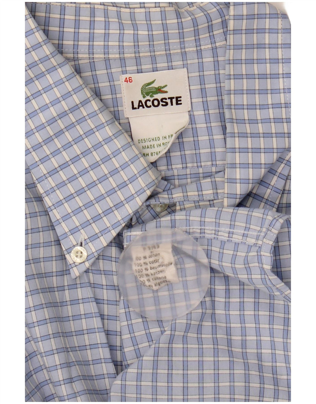 Lacoste Herrenhemd Größe 46 2XL Blaue Gingham-Baumwolle