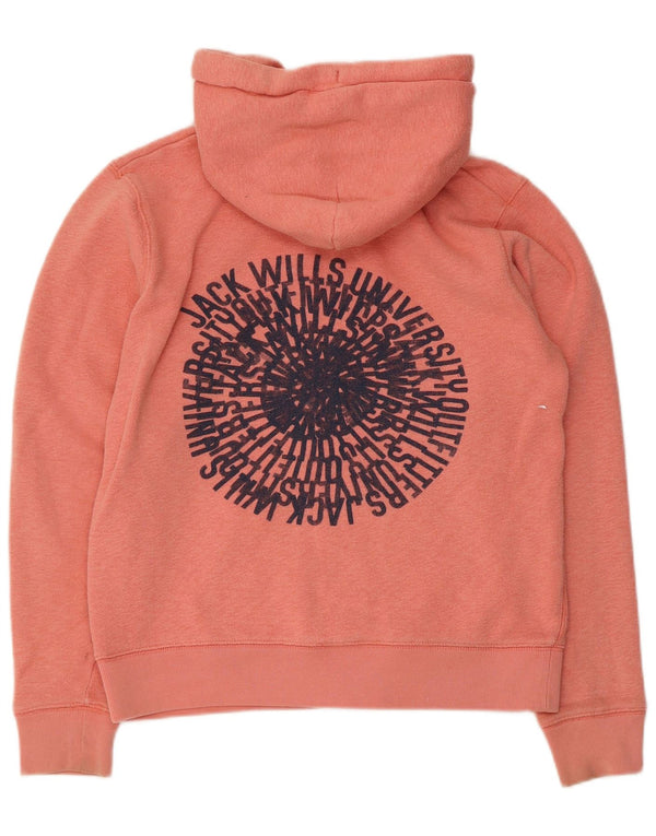 Jack Wills Damen-Kapuzenpullover mit grafischem Reißverschluss, UK 14, mittelrosa, Baumwolle