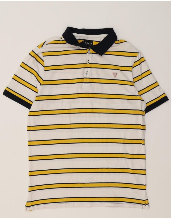 Guess Herren-Poloshirt, groß, weiß gestreift, Baumwolle