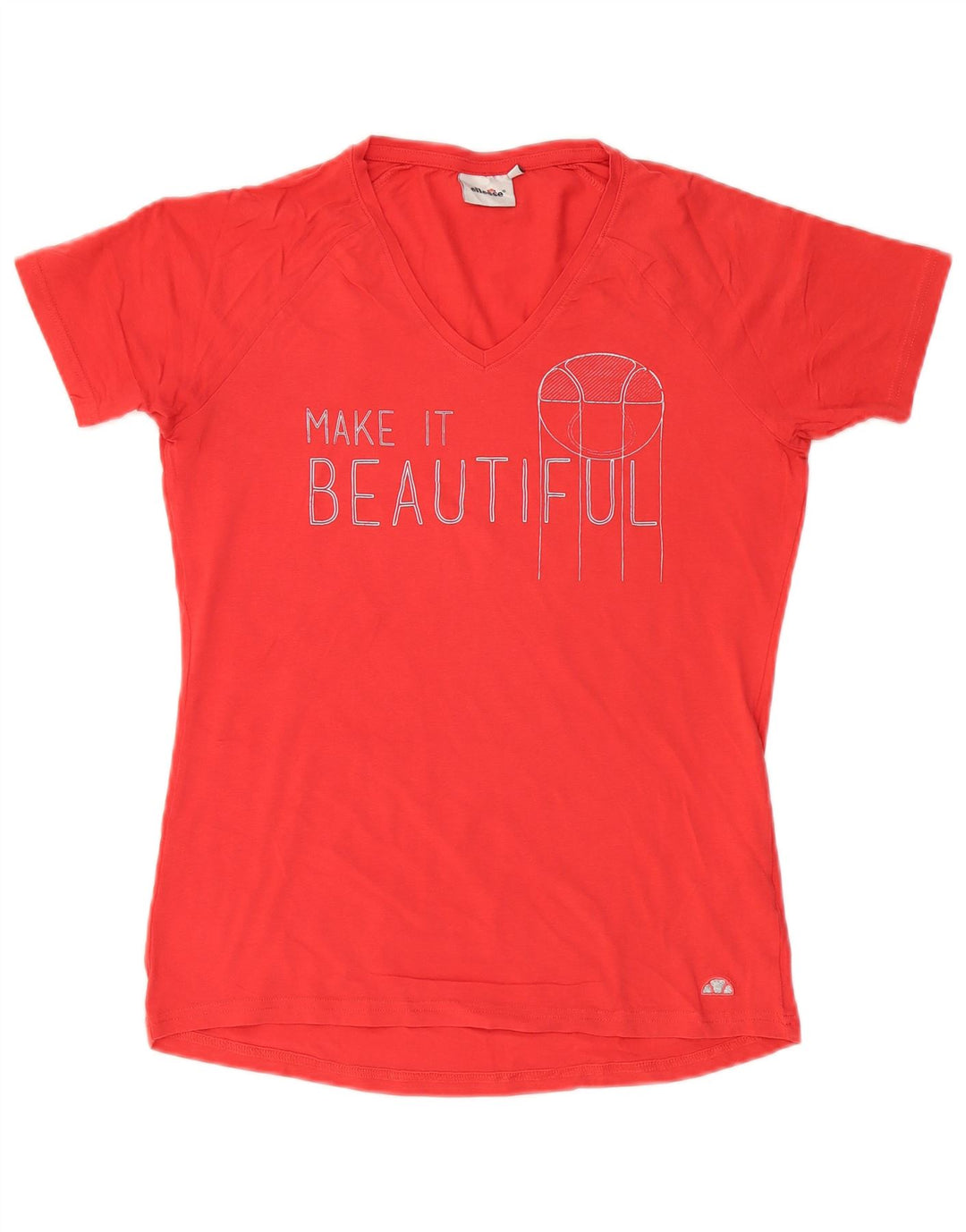 Ellesse Womens Graphic T-Shirt Top UK 14 Große rote Baumwolle