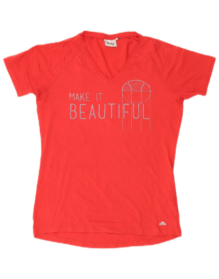 Ellesse Womens Graphic T-Shirt Top UK 14 Große rote Baumwolle