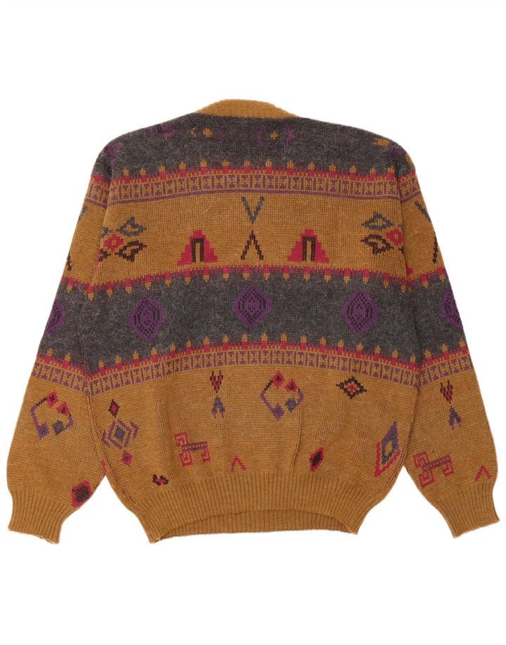 FRANK ALEXS Herren-Pullover mit Rundhalsausschnitt, Größe 48, mittelbraun, geometrisch