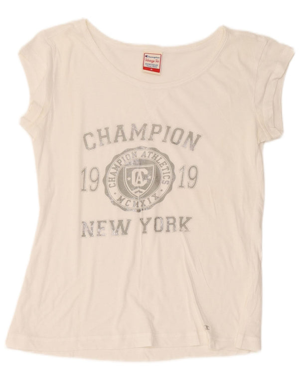 Champion Damen Heritage Fit Graphic T-Shirt Top UK 14 Medium Weiß