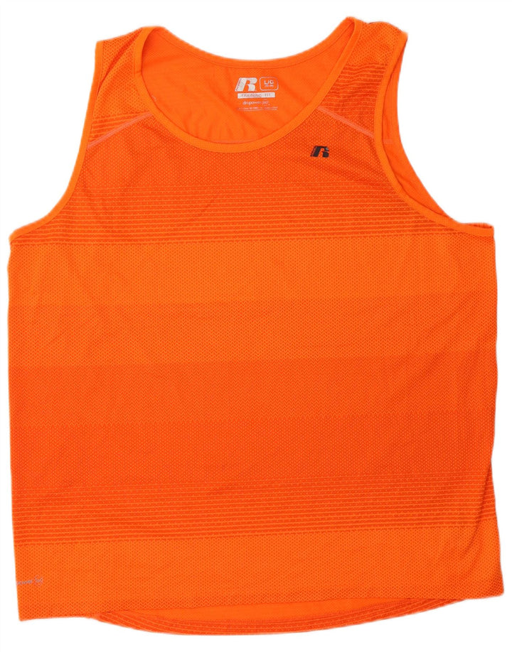 Russell Athletic Herren-Weste-Top, UK 42/44, großes orange gestreiftes Polyester