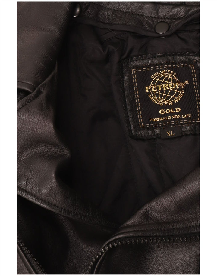 Herren-Bikerjacke aus Leder mit Grafik, UK 42, XL, Schwarz