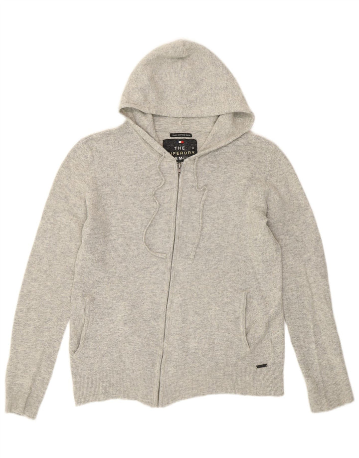 Superdry Damen-Cardigan mit Kapuze, UK 14, mittelgraue Wolle