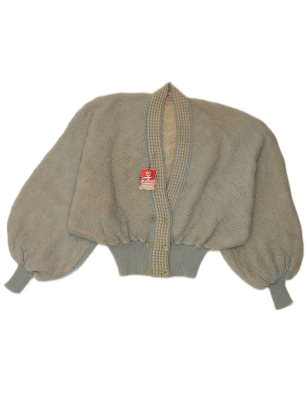 Vintage Damen Crop Zweireihiger Cardigan Pullover UK 16 Groß Blau