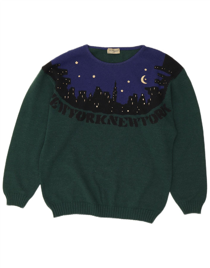 LES COPAINS Damen-Pullover mit Rundhalsausschnitt, Gr. 18, XL, Grün, Farbblock