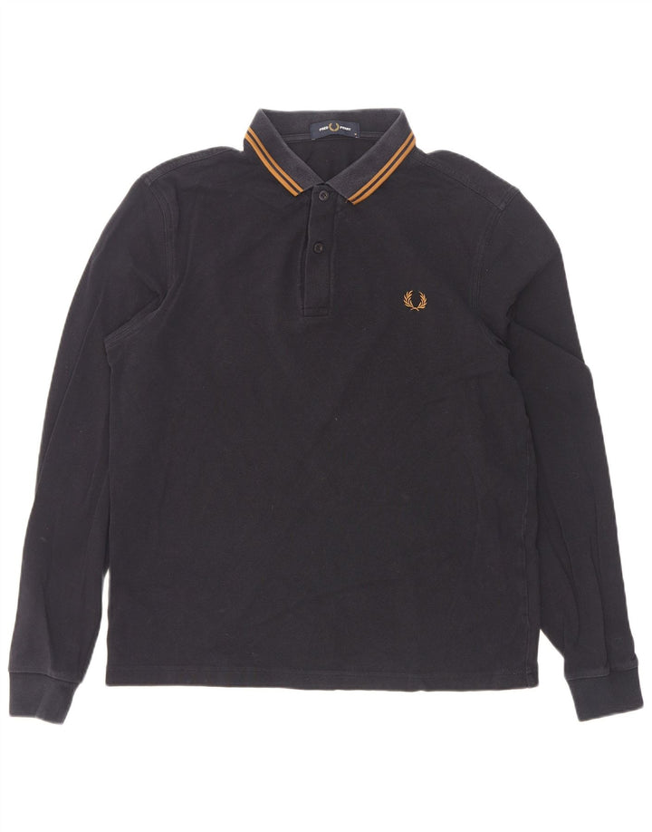 Fred Perry Herren-Langarm-Poloshirt aus mittelblauer, gestreifter Baumwolle