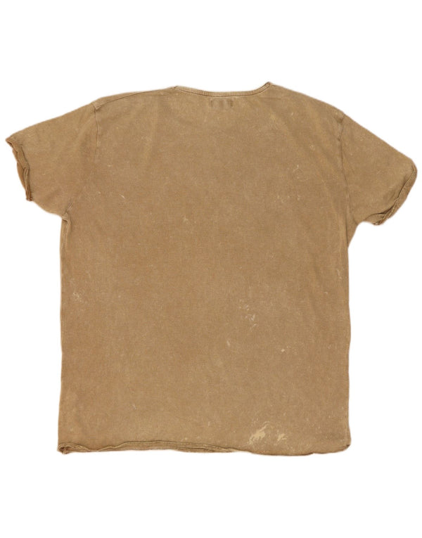 Zara Mens T-Shirt Top XL Beige Flecked Polyester