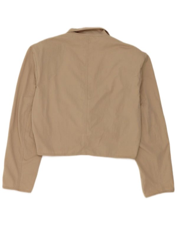 Stefanel Damen Crop 2 Button Blazer Jacke UK 16 Large Beige Polyester