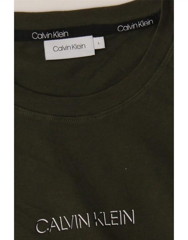 CALVIN KLEIN Mens T-Shirt Top Large Khaki Vintage Calvin Klein and Second-Hand Calvin Klein from Messina Hembry 