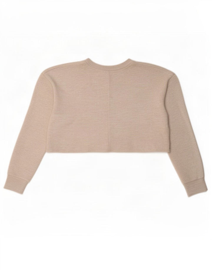 Zara Damen Crop Oversized Top Langarm UK 10 Small Beige Polyester