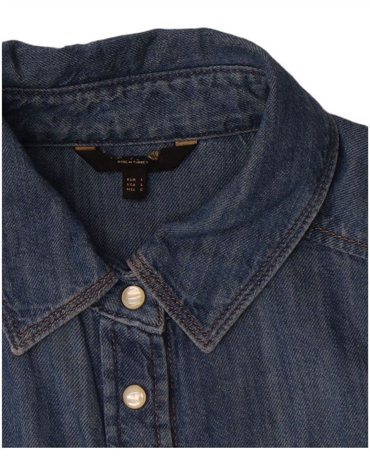 Vintage Damen Jeanshemd UK 16 Groß Blau