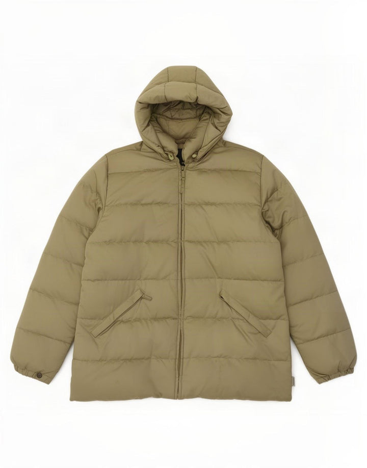 Moncler Damen-Jacke mit Kapuze, gepolstert, Größe 3, mittleres Khaki-Polyester