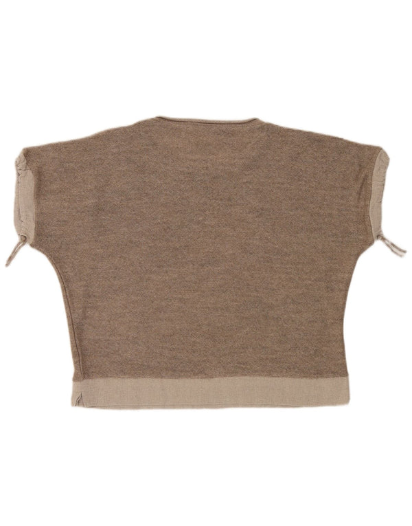 Vintage Damen Übergroßes Crop Top UK 18 XL Braun Geometrisch Modern