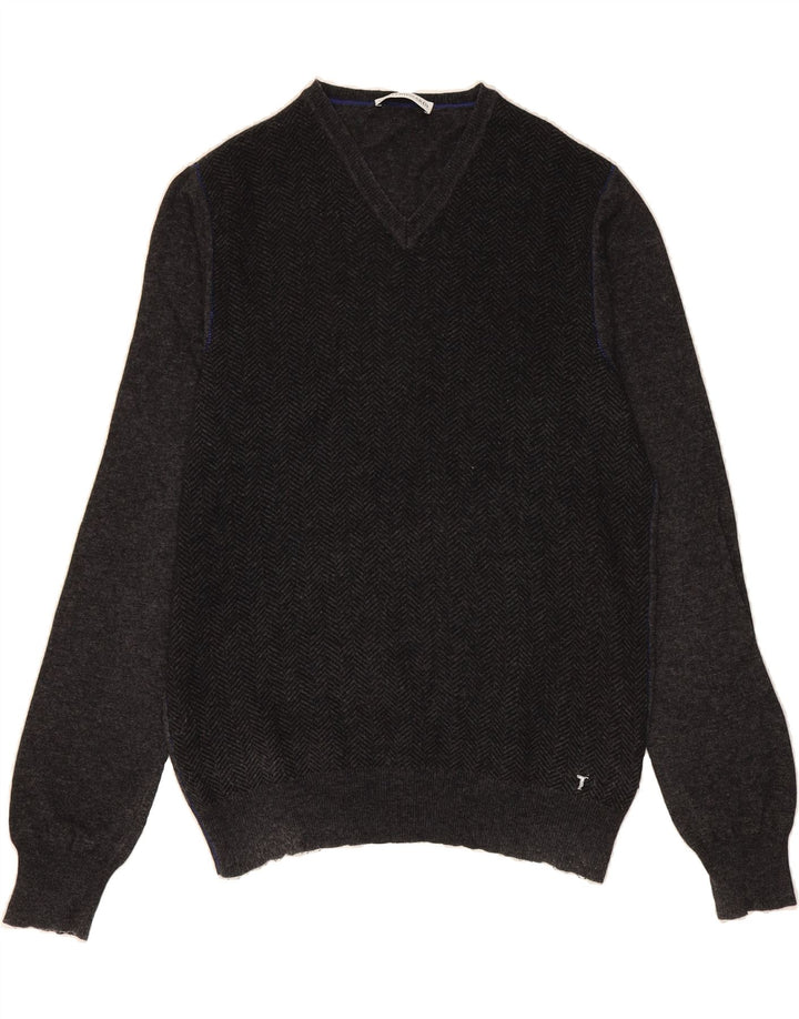 TRUSSARDI Mens V-Neck Jumper Sweater Medium Black Virgin Wool Vintage Trussardi and Second-Hand Trussardi from Messina Hembry 