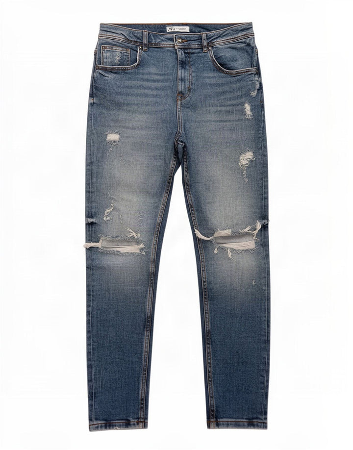 Zara Herren Distressed Slim Jeans EU 40 Medium W31 L26 Blaue Baumwolle