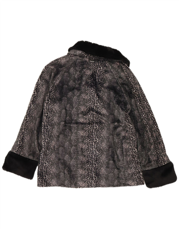 Guess Damen Kunstfelljacke UK 14 Mittelgraues Polyester mit Tiermuster