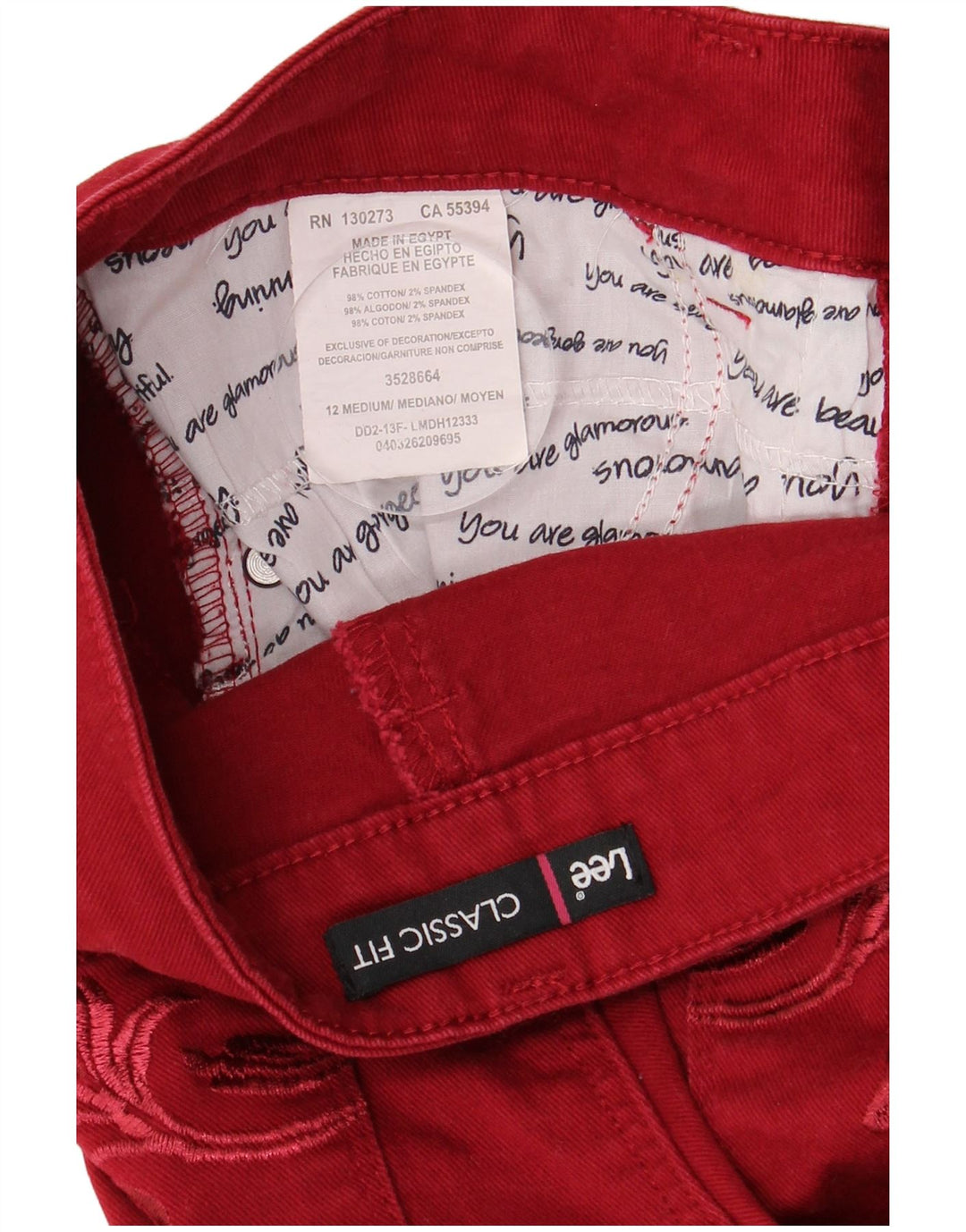 Lee Damen-Jeans mit klassischer Passform, gerade Passform, US 12, Größe L, W32, L30, rote Baumwolle