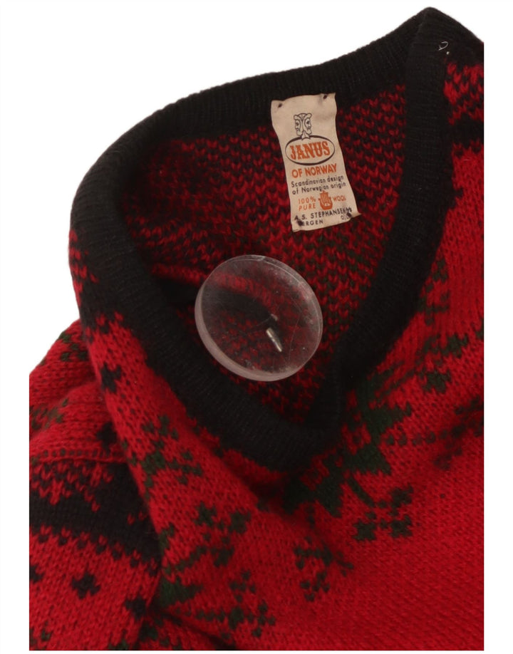 JANUS Herren-Pullover mit Rundhalsausschnitt, IT 50, mittelrote Fair-Isle-Wolle